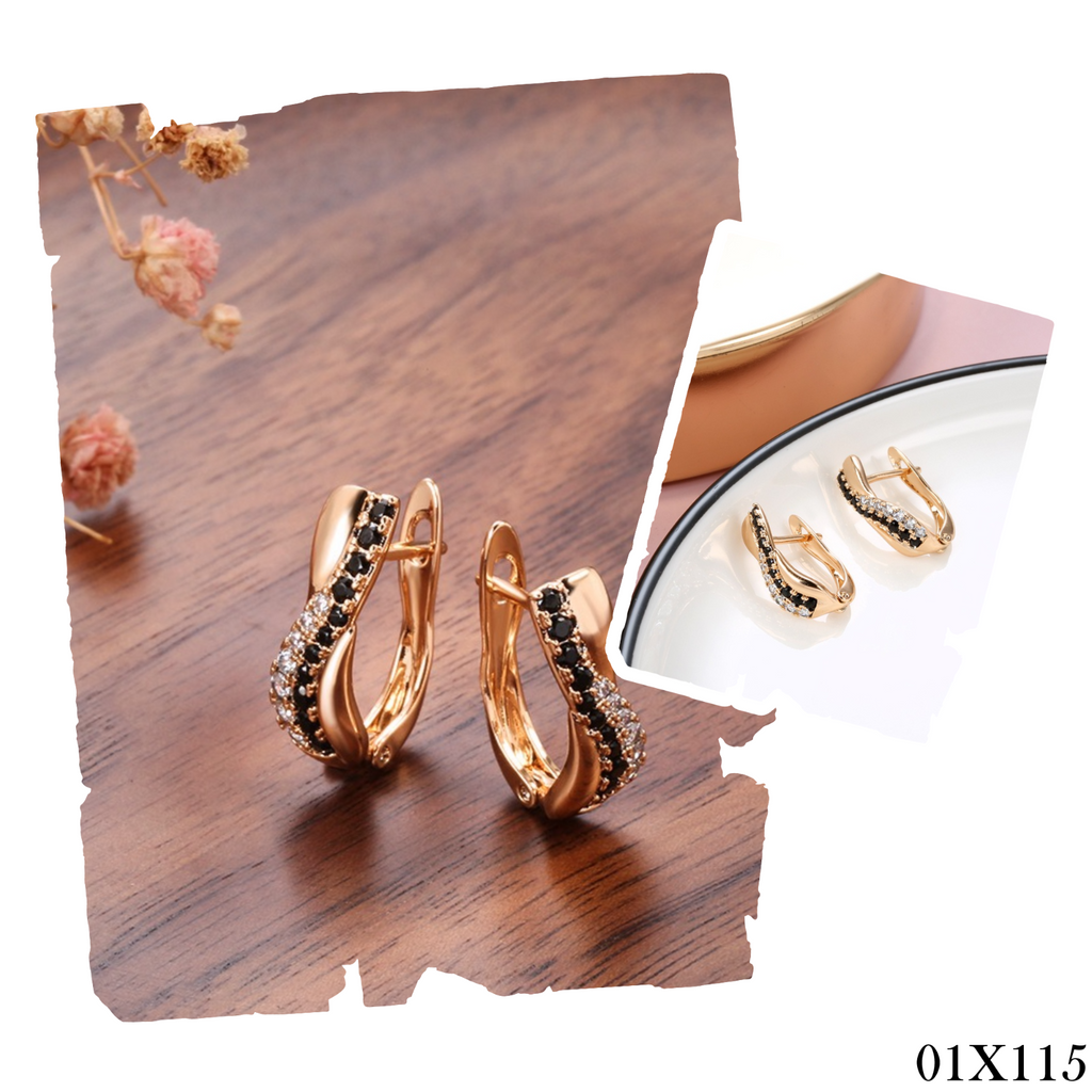Luxus Damen Ohrringe Creolen Micro Intarsien Zirkon 585 RG Roségold überzogen0