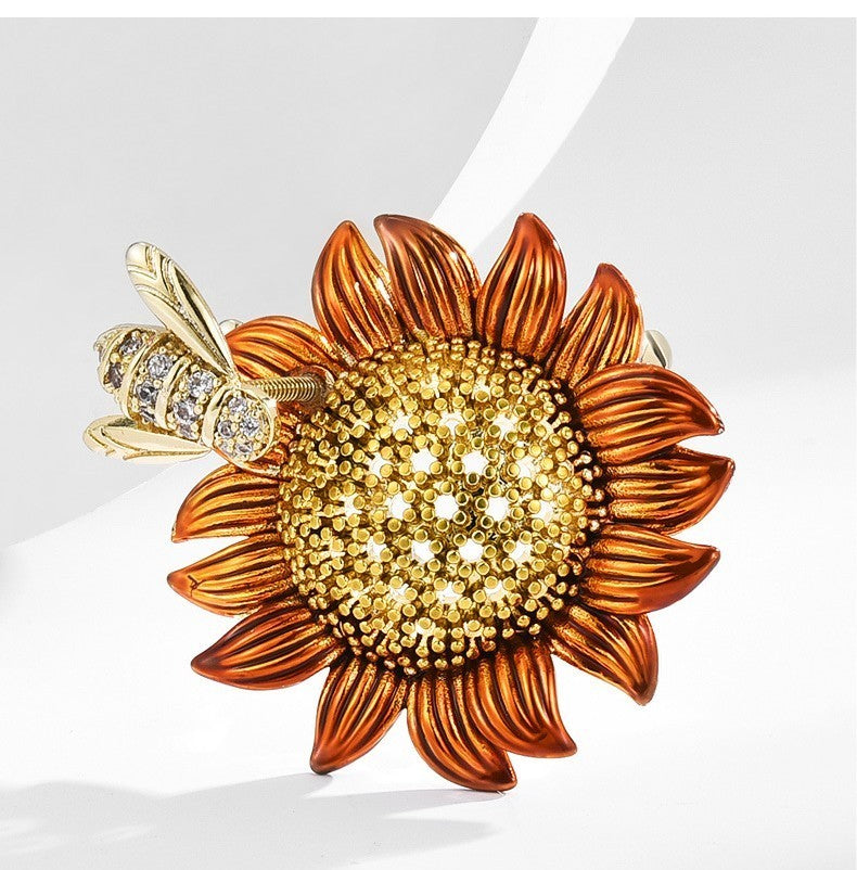 Brosche Sonnenblumen Biene Zircon echt Gold kreative persönlichkeit aktivität7