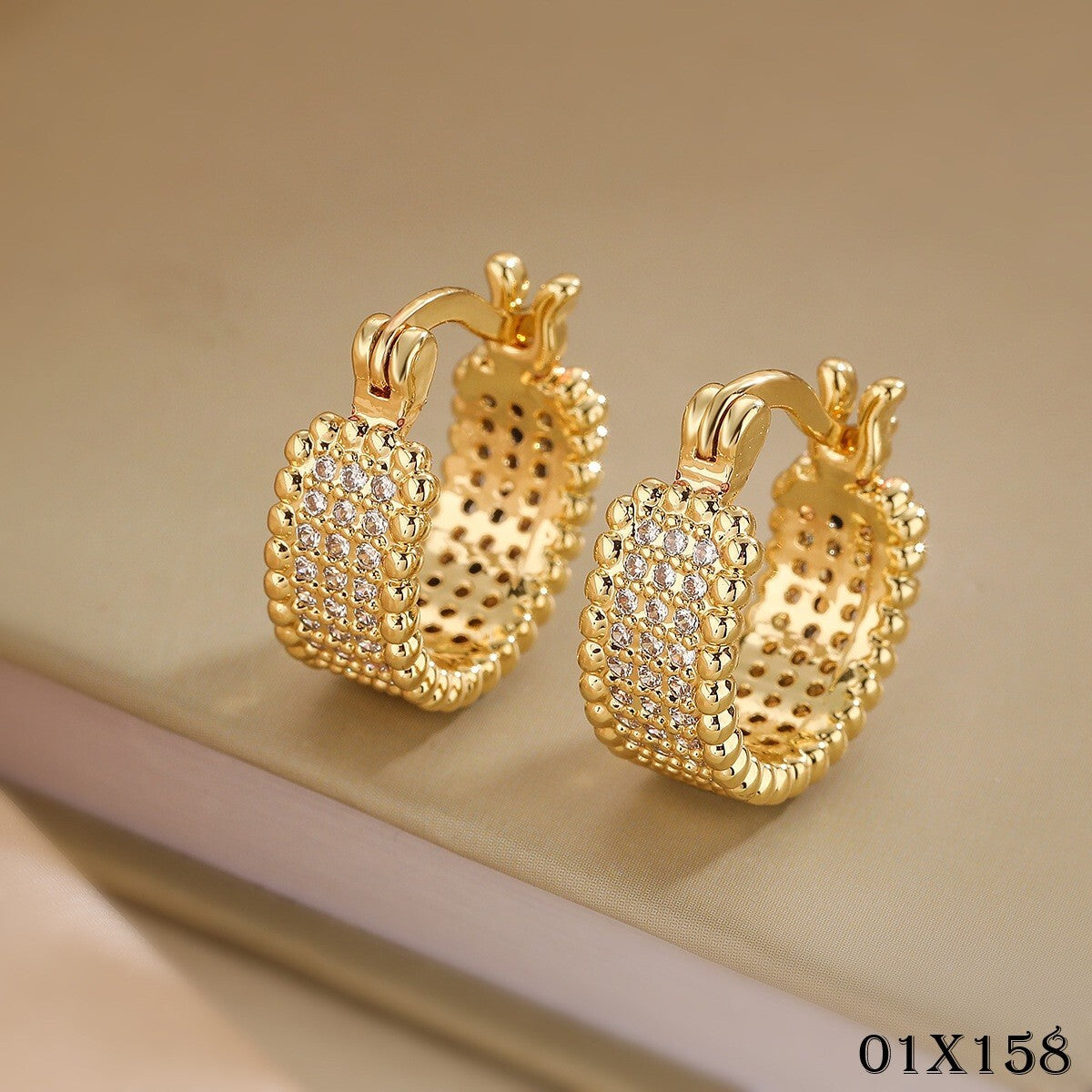 Luxus Damen Ohrringe Creole 18K Gold Echtgold galvanisieren Zirkonia exquisit0