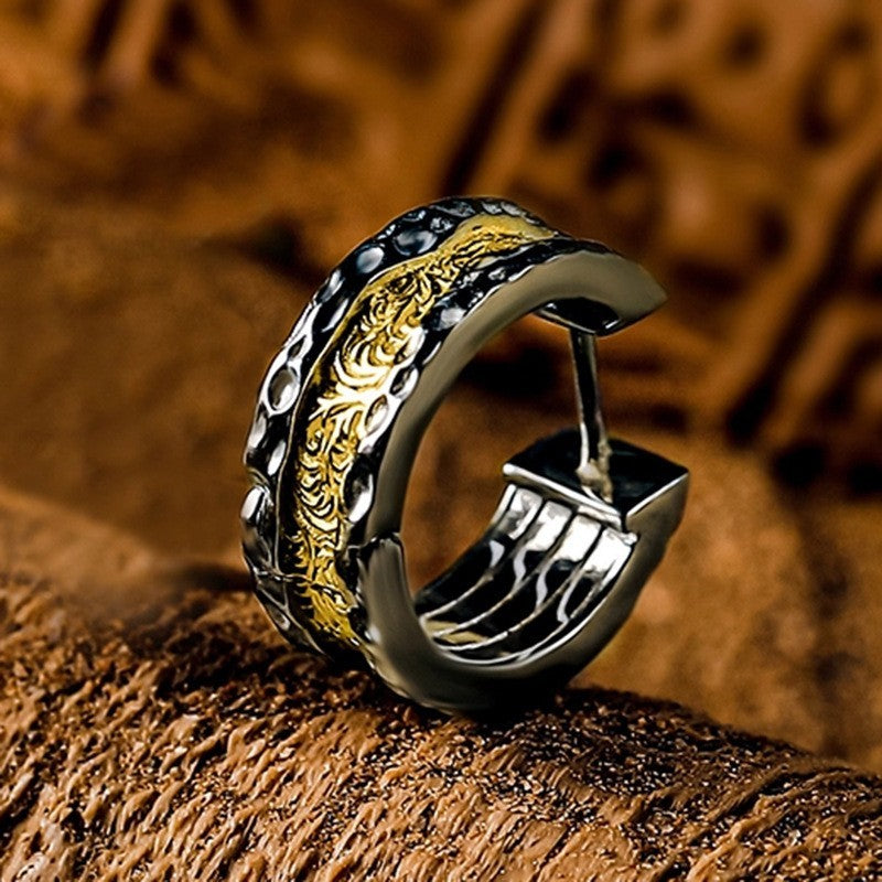 925 Silberplattierte Herren Ohrringe Creole im RetroStil mit Arabeskenmuster5