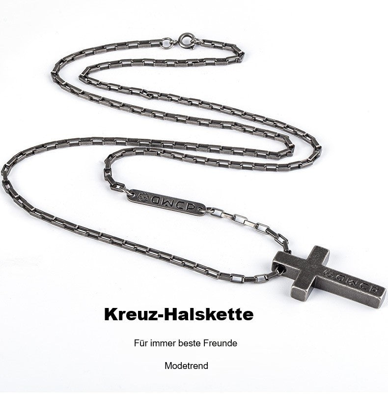 Luxus Titanstahl Kreuz Halskette 70cm Glaube Macht Retro Silber Halskette Männer13