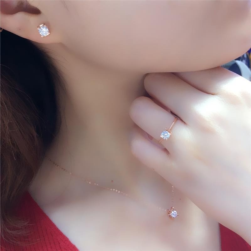 Damen Ohrringe Ohr Stecker 585 Rose Gold Schraubverschluss Zirkonia Unisex1