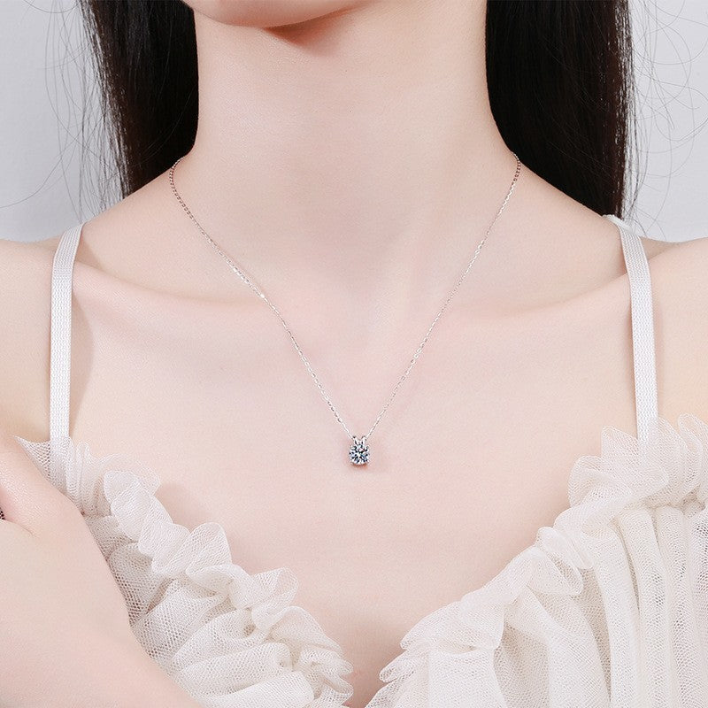 Damen Halskette 925S Silber Vförmiger 1KaratZirkonHasenanhänger, Hochzeitss2