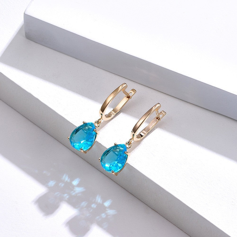 Luxus Damen Ohrringe 585RG Rosé Gold geometrische würfel blau zirkon ohr schnall2