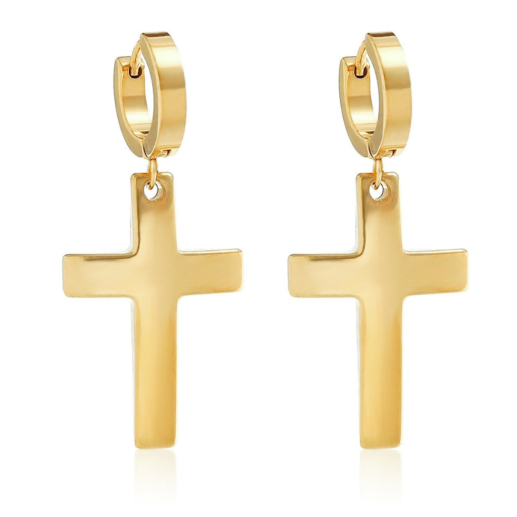 Edelstahl Damen Ohrringe Creole Kreuz 18K Gold HighEndOhrringe galvanisierte2
