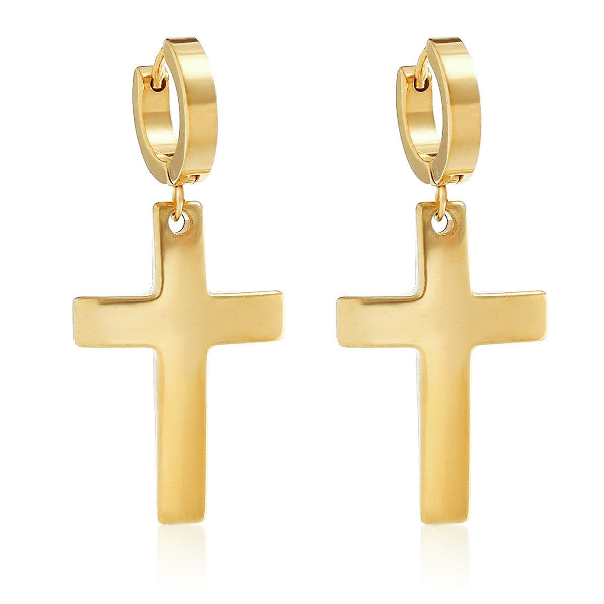 Edelstahl Damen Ohrringe Creole Kreuz 18K Gold HighEndOhrringe galvanisierte2