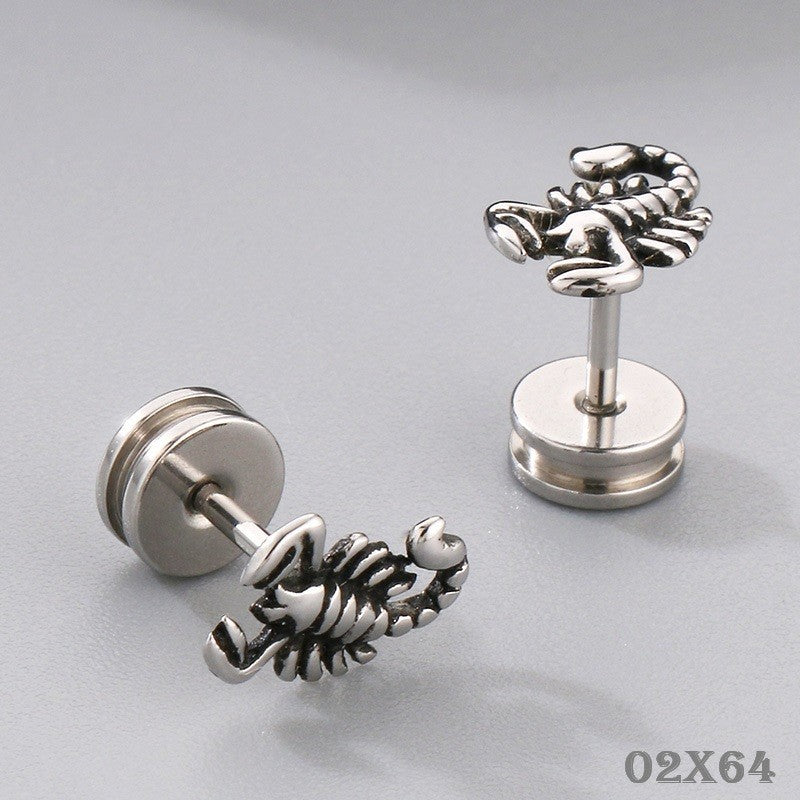 Herren Scorpion King Ohrstecker Ohrringe Edelstahl, Gotische Biker Punk, Schraub0