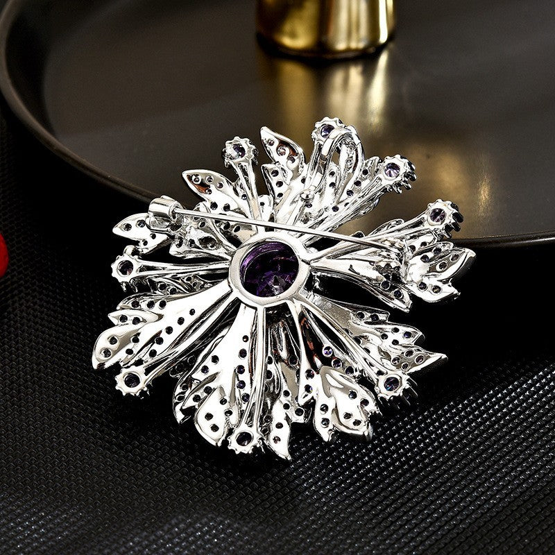 Luxus Damen Silber Brosche Sonnenblumen voller Lila Diamanten corsage temperame6