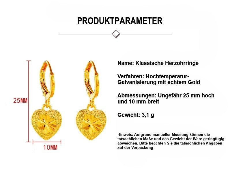 Damen Ohrringe Creole Herzform 24K Gold vergoldet, modische Ohrringe aus Sandgol4