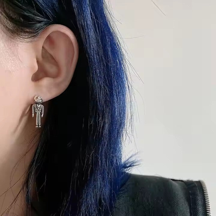 Skelett Creolen Ohrringe S925 Silber Retro Schädel Punk Creolen Hypoallergene2