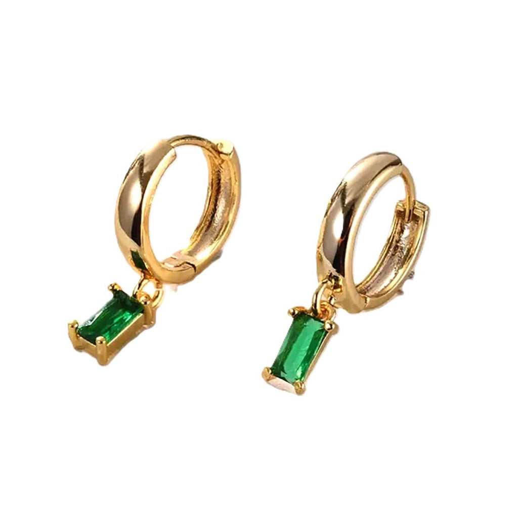 Luxus Ohrringe Creole Zirkonia grüner Kristall Gold 18K vergoldet minimalistis7