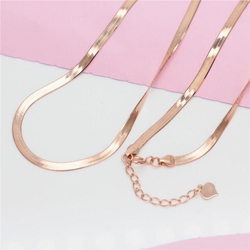 Damen Kette Halskette 585 Roségold überzogene Schlangenknochen 42+3cm3