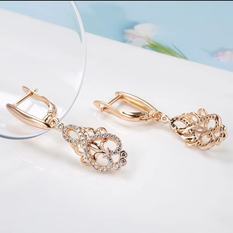 Kristall Blume Baumeln Ohrringe Frauen Natürliche Zirkon 585 Rose Gold3