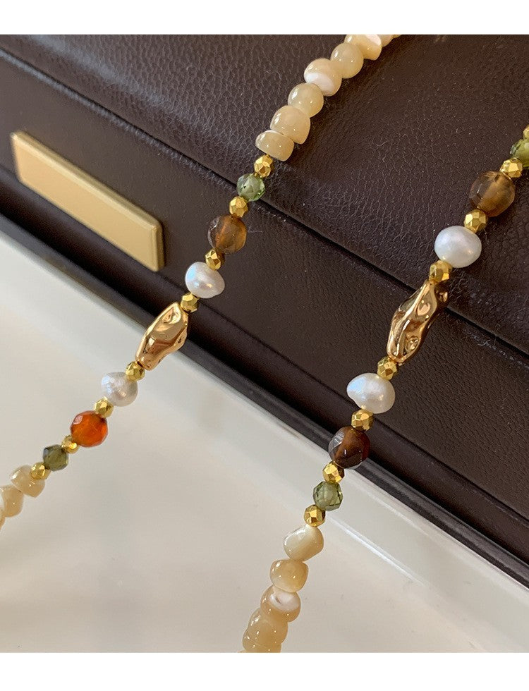 Damen Natürliche runde Perlenkette, leichte LuxusHighEndNische, Französische1