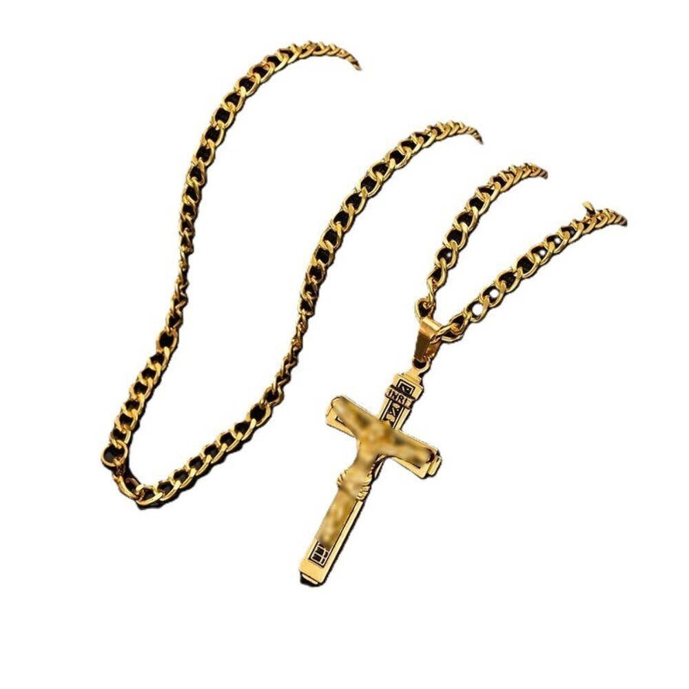 Gold Jesus Christus Kreuz Halskette Titanstahlkette,1