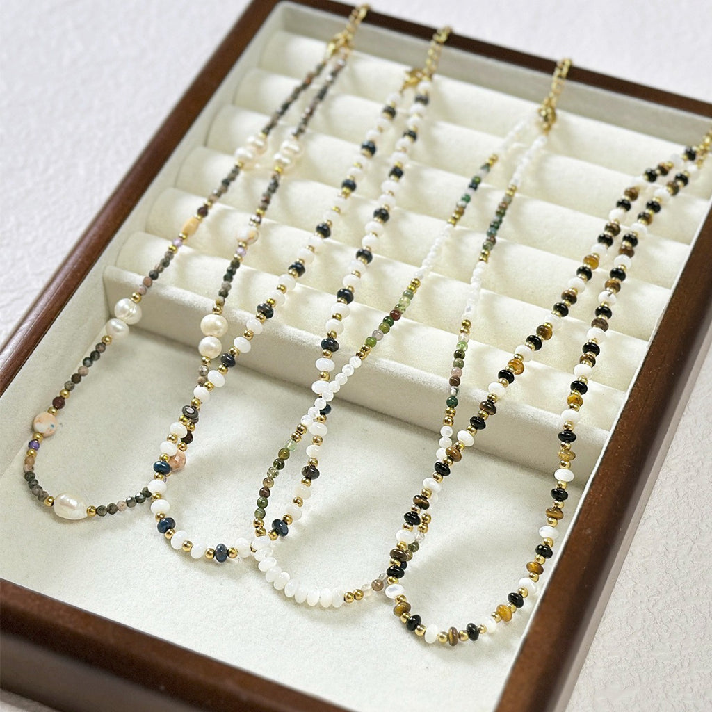 Naturstein Halskette Titanstahl Herbst und Winter Maillard Farbe Halskette 39+53