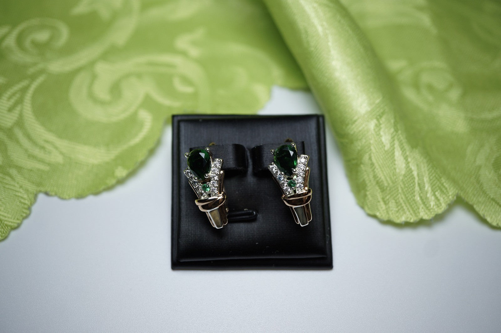 Luxus Damen Ohrringe Zirkon aus Smaragd-Roségold (vergoldet) mit Krappenfassung13