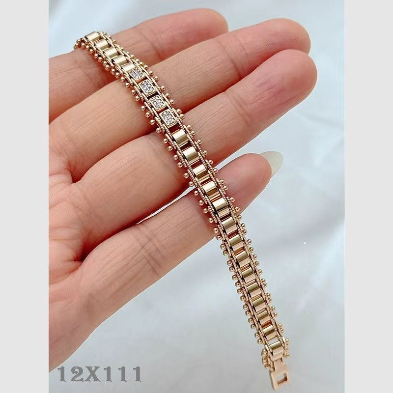 Luxus Damen Armbänder 585RG Naturstein und Kristall Rose Gold 20cm Schmuck0