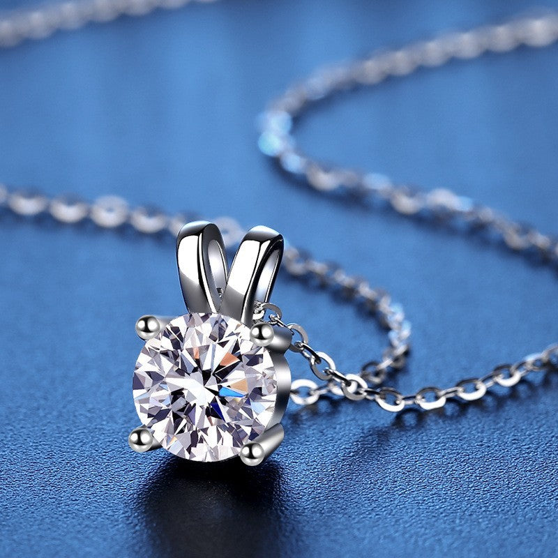 Damen Halskette 925S Silber Vförmiger 1KaratZirkonHasenanhänger, Hochzeitss0
