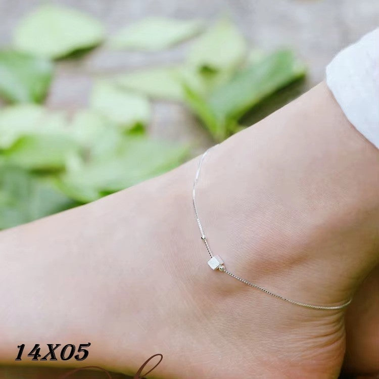 925 Silber Quadrat Kette Fußkettchen für Frauen Schmuck Mädchen Geschenk 22+5c0
