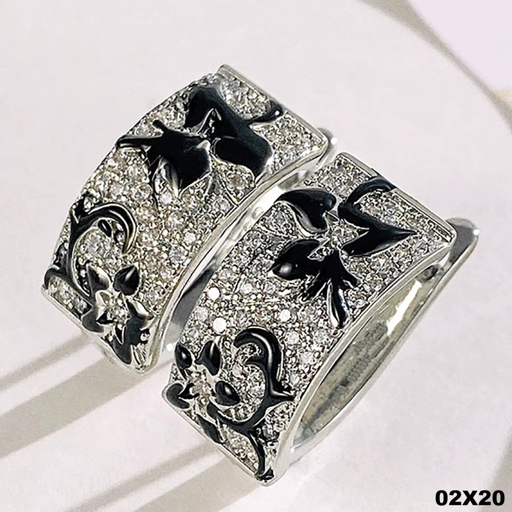 Luxus Damen Ohrringe Blumenmuster zweifarbige Zirkonia Versilber Creolen Schmuck0