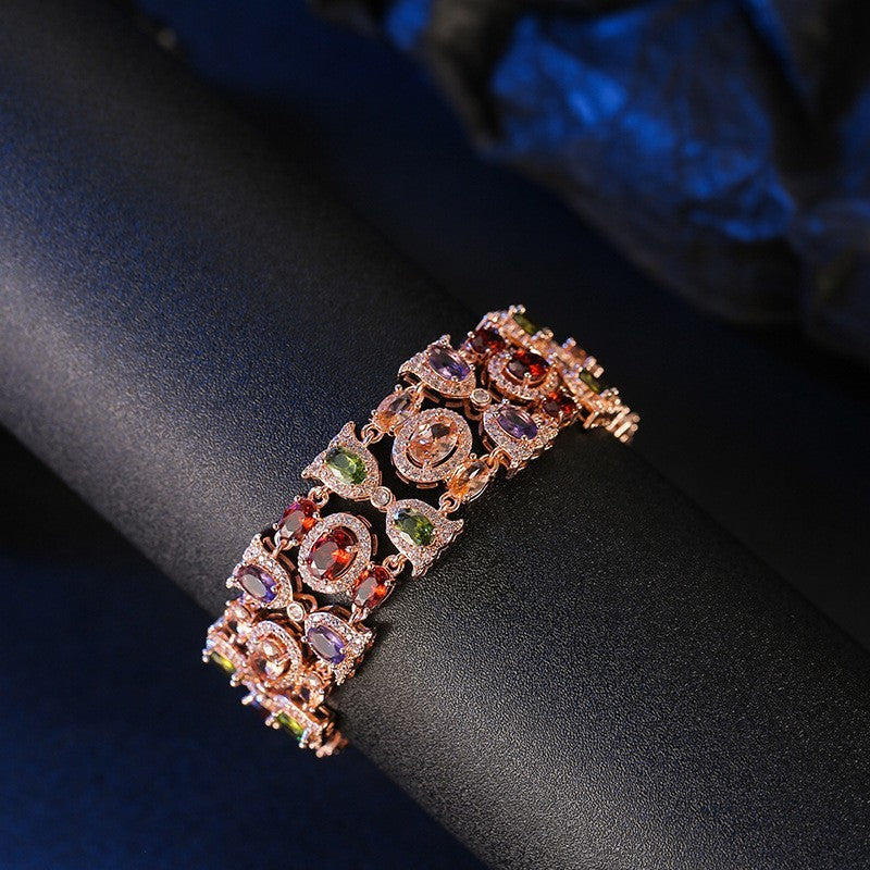 Luxuriöses Damen Armband, Roségold, farbige künstlichen Edelsteinen , Zirkon3