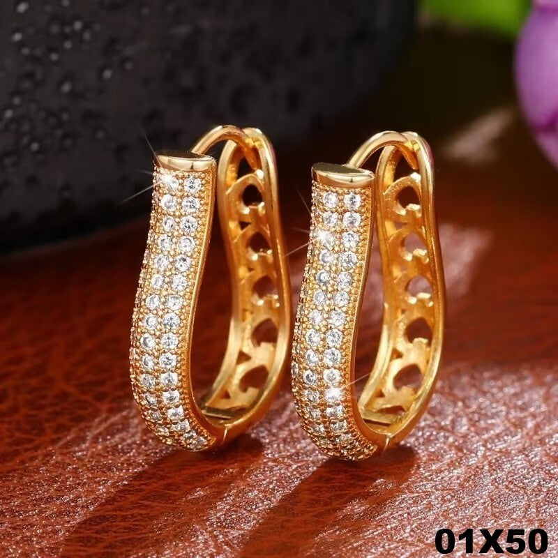 Luxus Ohrringe Creolen Zirkonia Kristallen Gold 14K vergoldet bunt0