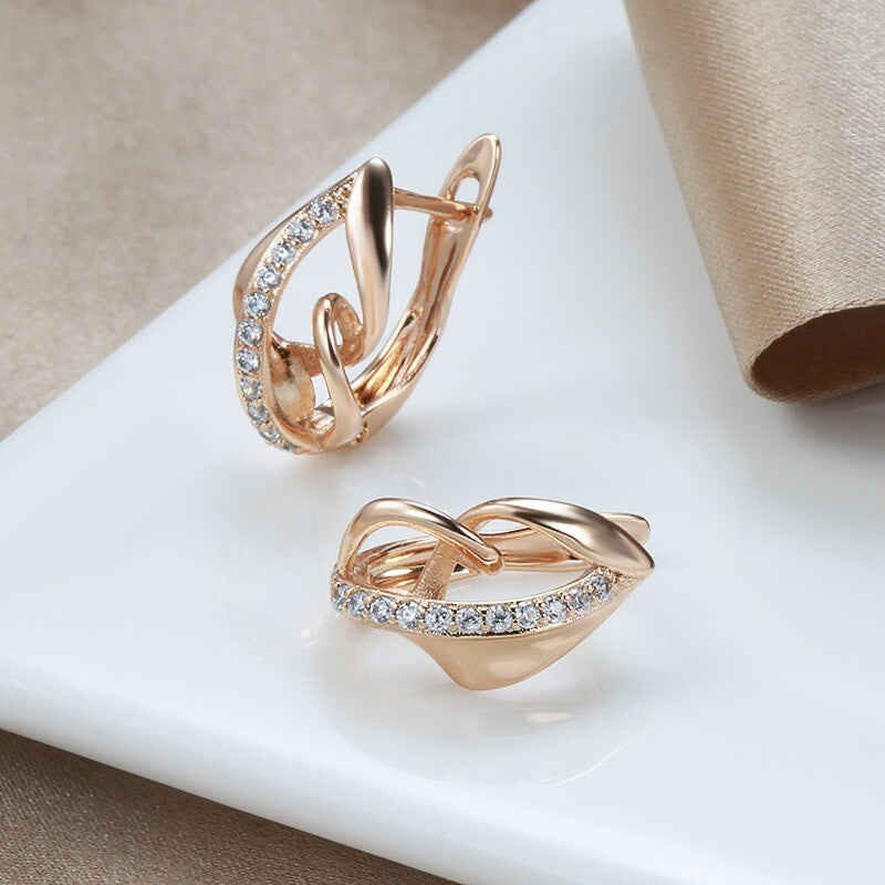 Luxus Ohrringe 585 Rolled Roségold überzogen MicroIntarsien Zirkon für Damen6