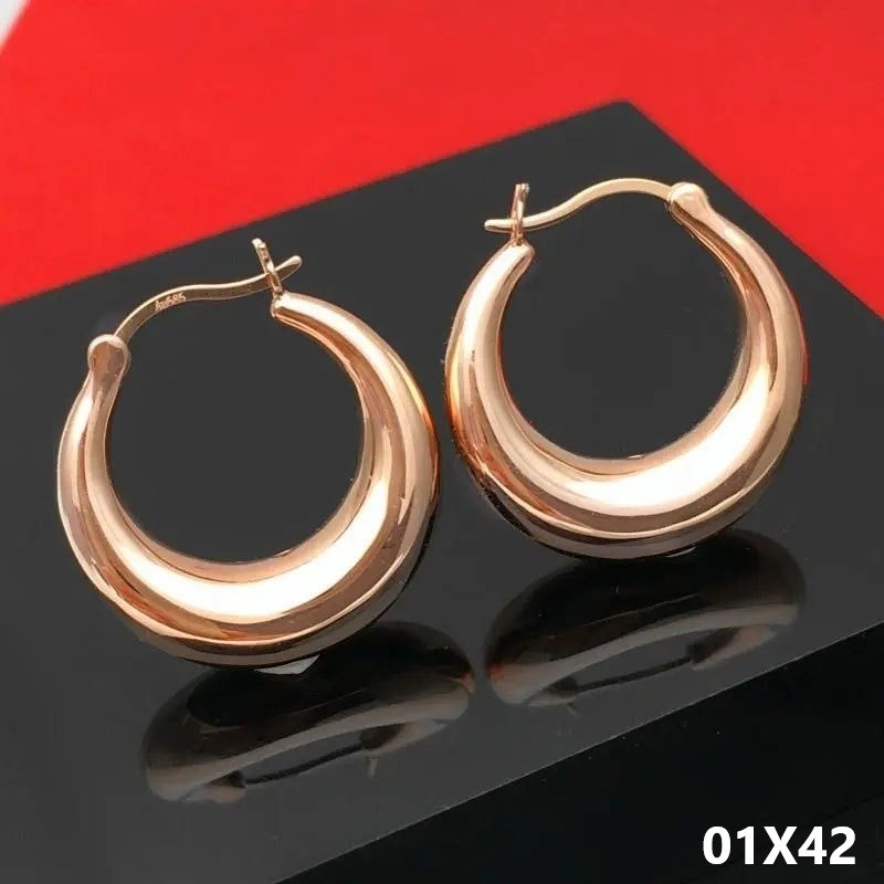Luxus Damen Creole Ohrringe 585 Rosé Gold plattierte glatte Temperamentpersönlic2