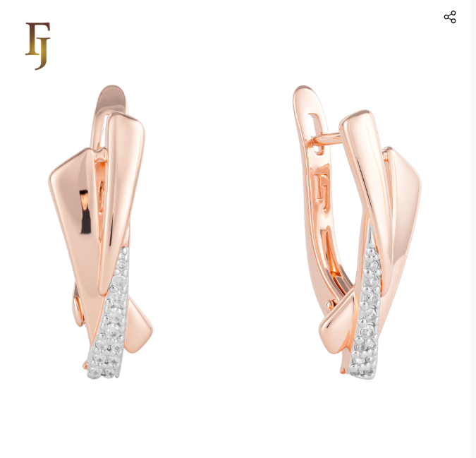 Moderne Ohrringe 585 Rosegold mit weißen Zirkonia-Akzenten Englischer Verschluss0