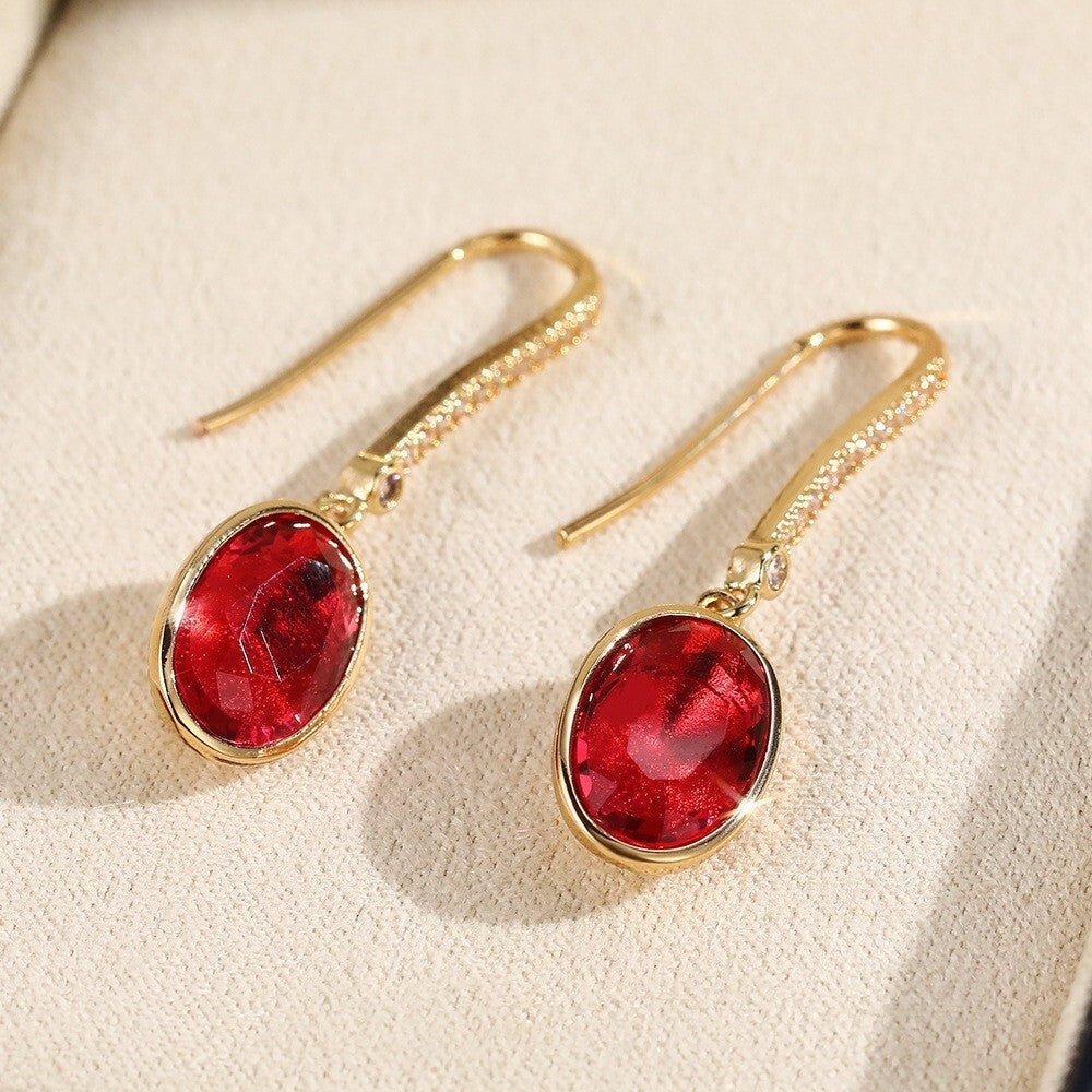 Damen Ogrringe Gold schlichte ovale rote ZirkonOhrringe, vielseitige Ohrringe3