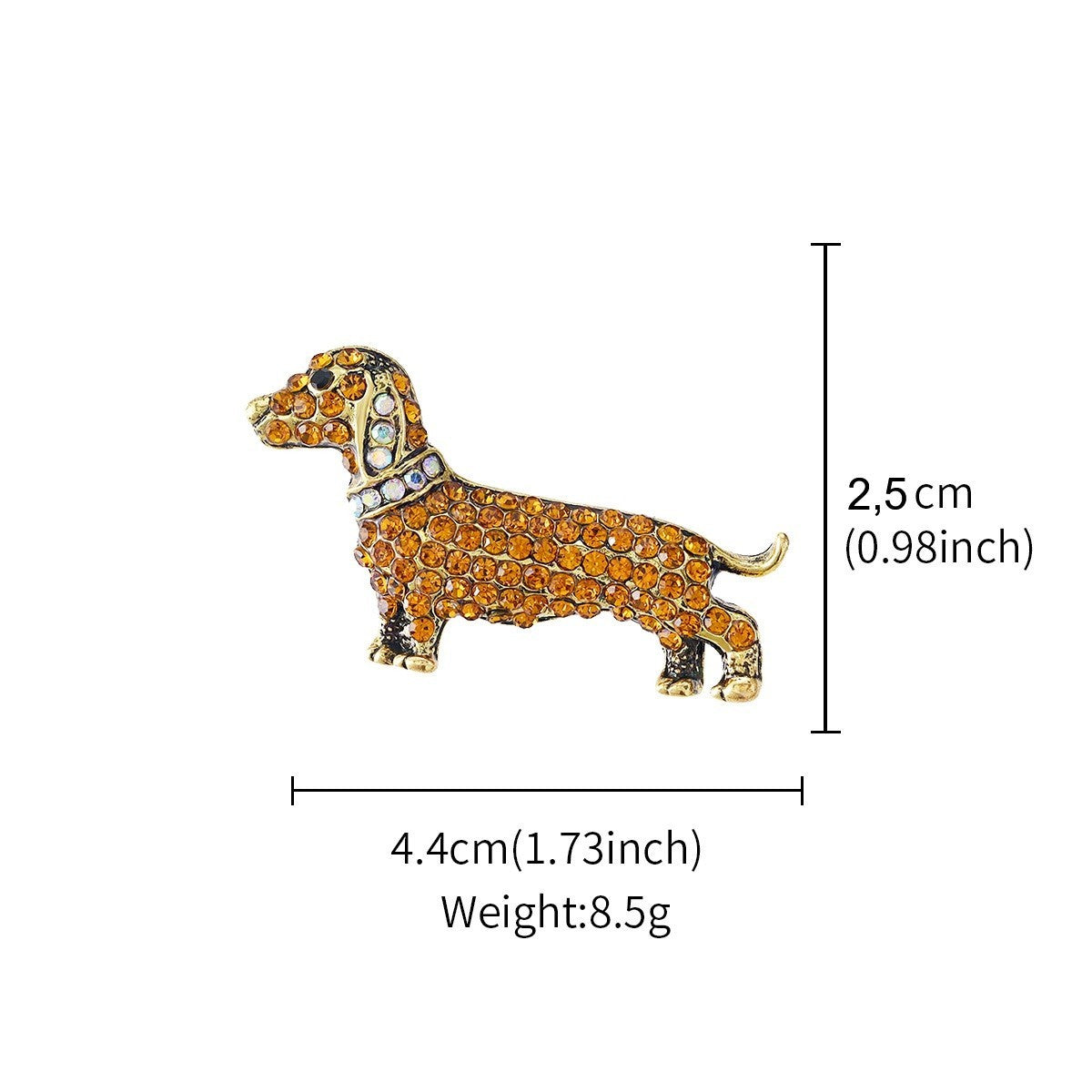 Brosche Dackel Wiener Hund Goldbraune Kristalle auf Gold Farben Modische Schmuck3