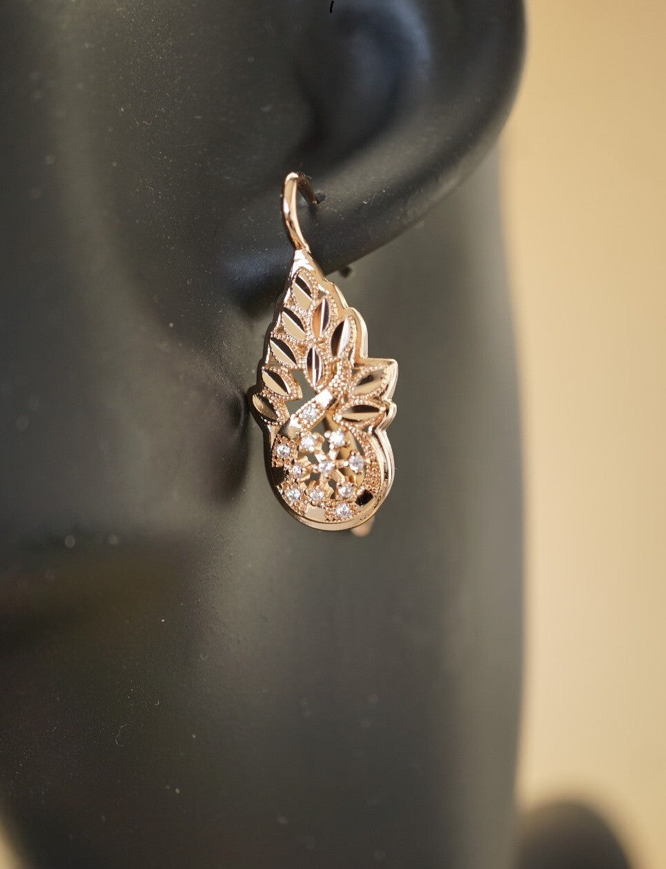 Luxus Damen Blume Ohrringe Creole 585 Rose Gold beschichtet ModeSchmuck0