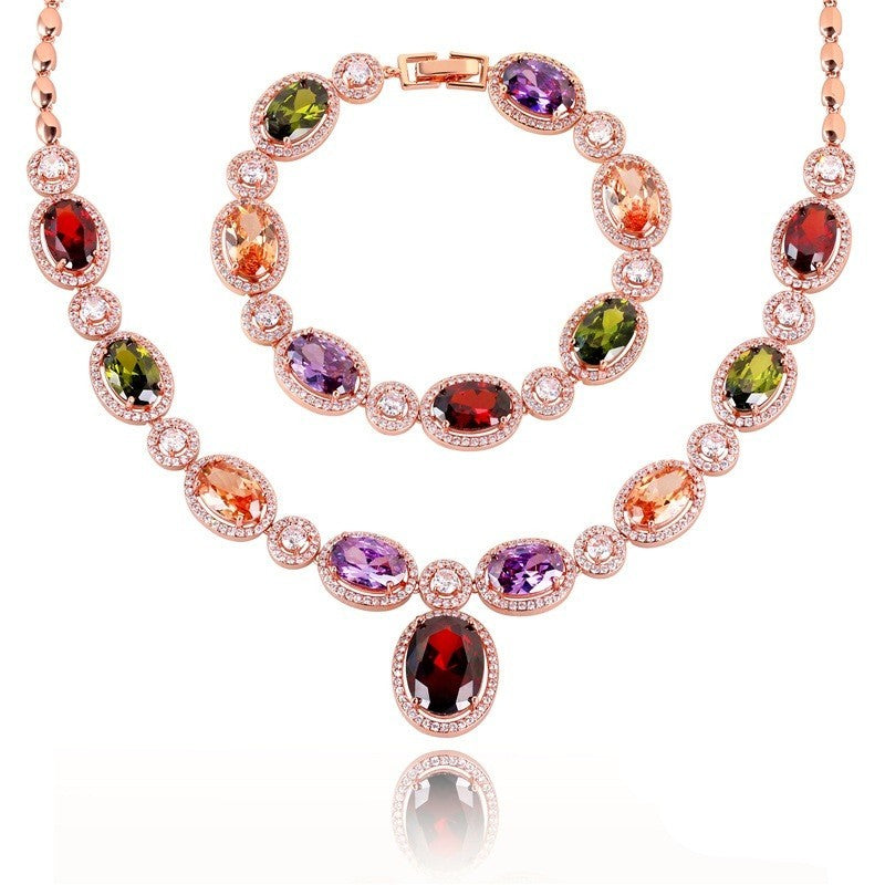 Statement Schmuck-Set 2-Teilig Massiv 18K Roségold vergoldet Collier Armband2