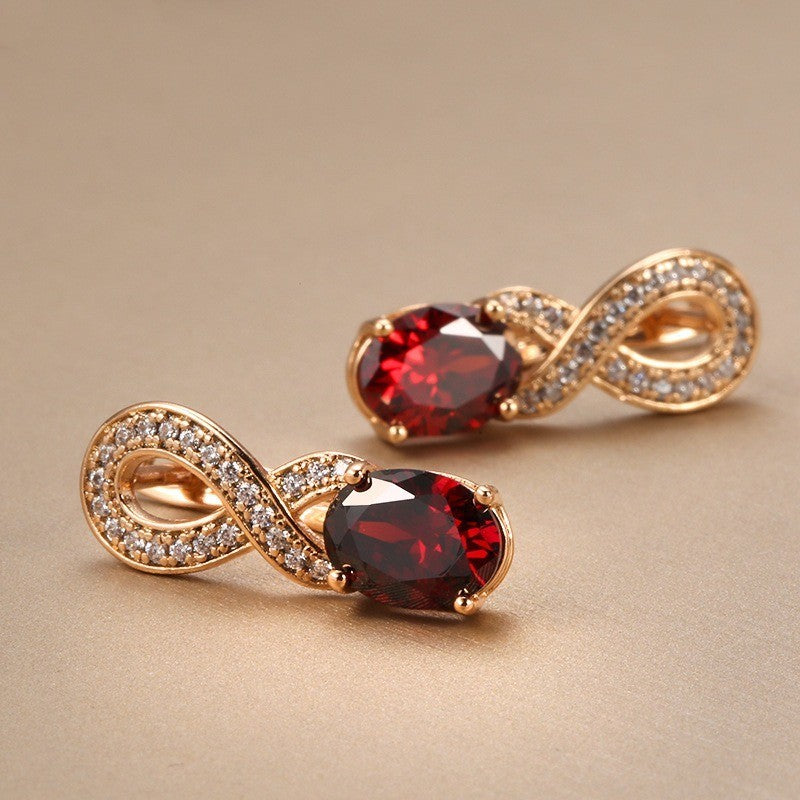 Luxus DamenOhrringe 585RGRose Gold mit Rote AAA Zirkon ohr schnalle Modescmuck5