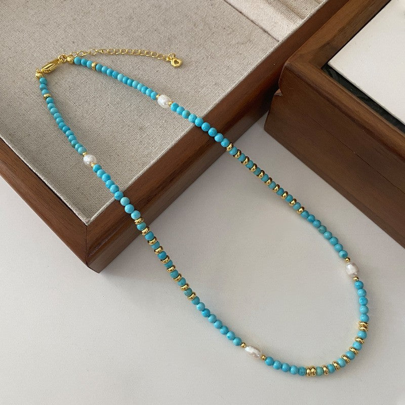 Damen Natürliche Perlen Halskette Türkisfarbene Perlen Kette Damen, AllMatch1