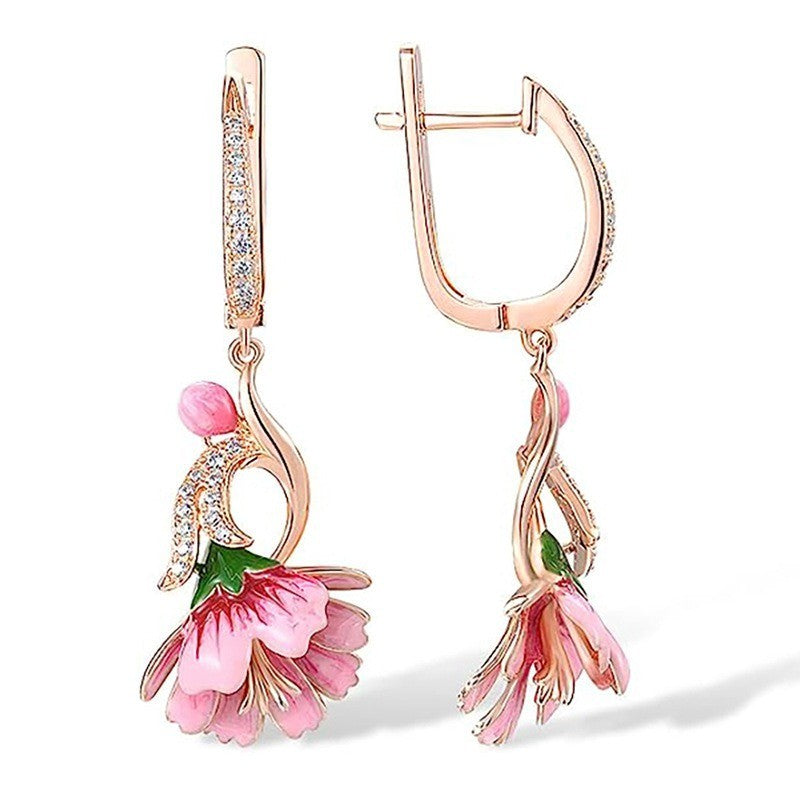 Damen Blumen Ohrringe weibliche vintage tropfen, Gold intarsien,  A Zirkon4