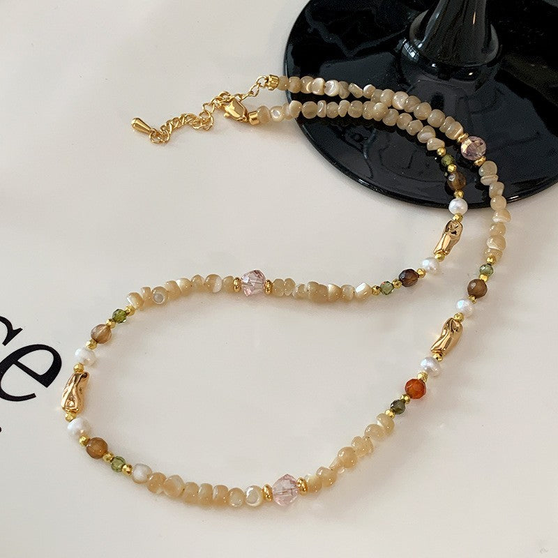 Damen Natürliche runde Perlenkette, leichte LuxusHighEndNische, Französische6