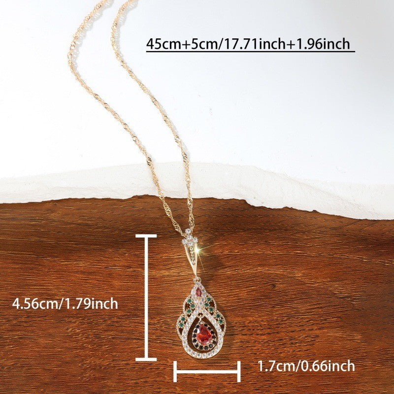 Regenbogen Zirkon Tropfen Halskette Granatapfelrot Trendige und stilvolle, durch1