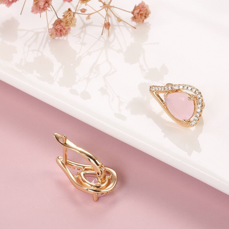 Luxus Damen Ohrringe 585 Rosé Gold überzogen Design Naturstein Kristall für Da7