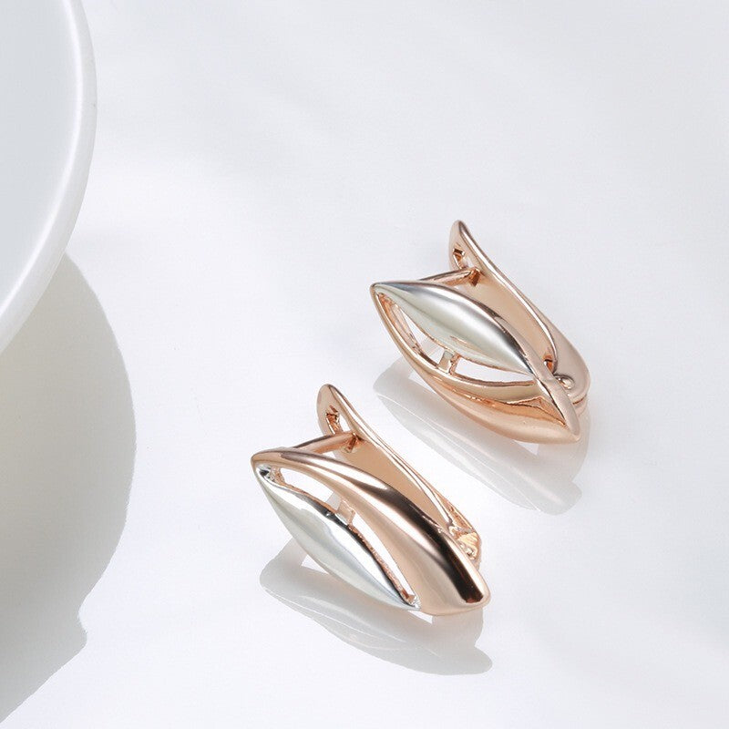 Luxus Damen Ohrringe 585RG  Rose Gold Zweifarbige Pfirsichherzohrringe3