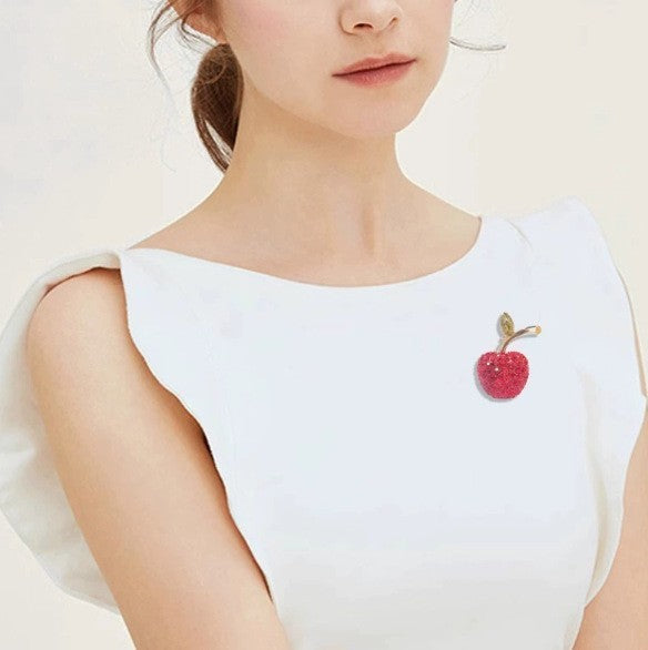 Niedliche Rot Apfel-Brosche, luxuriöser Damenschmuck, blickdichte Brosche2