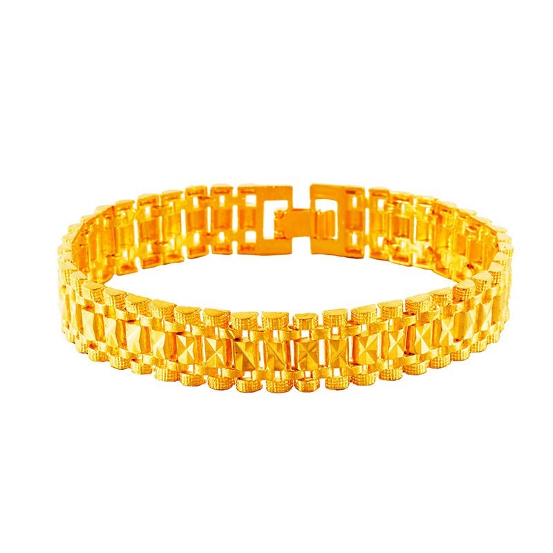 Herren Armband Armbanduhrkette Sandgoldschmuck in Tankform aus 24K Goldimitat,5