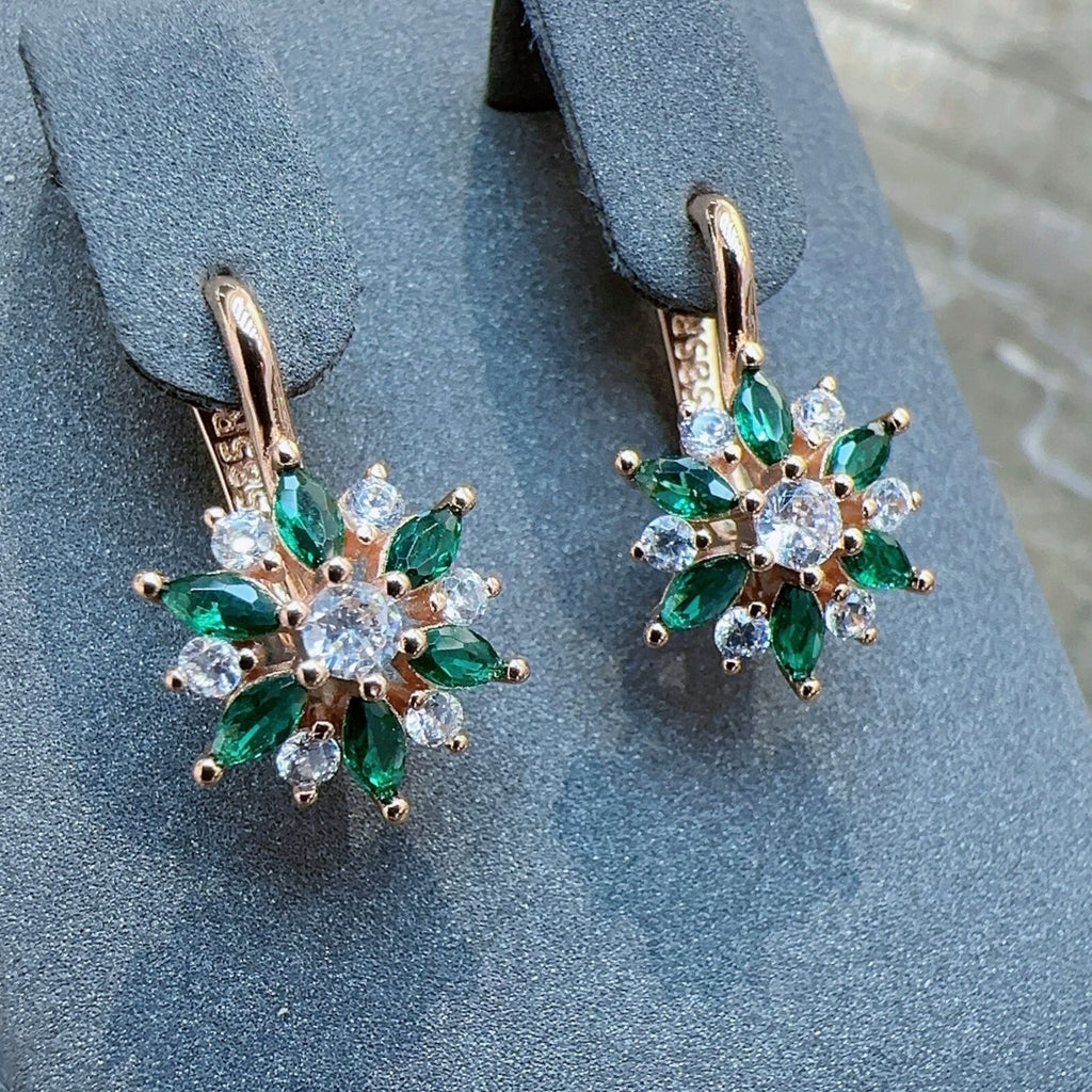 Luxus Ohrringe Creole Grün Zirkonia Kristall 585 Rosegold überzogen Geschenk Da3