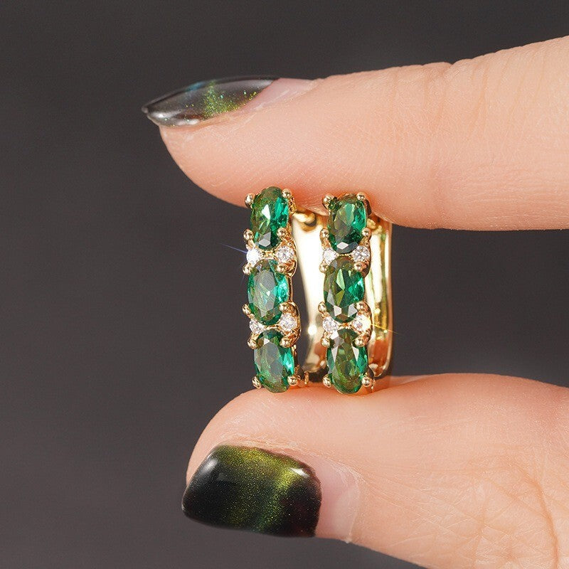 Luxus Damen Ohrringe Gold Grüne Kristall Zirkon Stein Mode Schmuck Hochzeit4