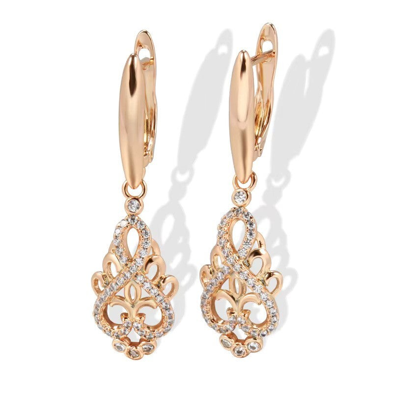 Kristall Blume Baumeln Ohrringe Frauen Natürliche Zirkon 585 Rose Gold1
