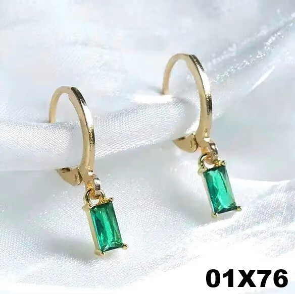 Luxus Ohrringe Creole Zirkonia grüner Kristall Gold 18K vergoldet minimalistis0
