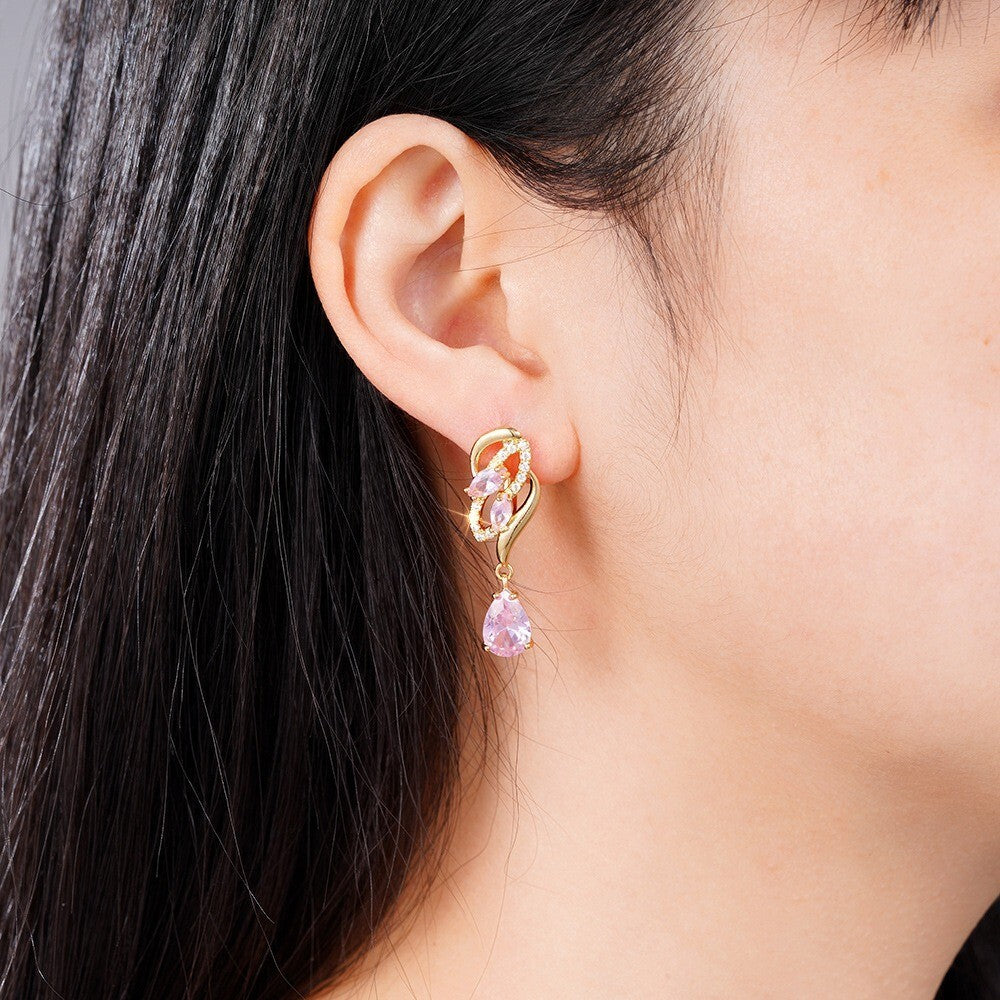Luxus Damen Ohrringe tropfenförmige rosa Geburtsstein HighEndLicht Luxus4