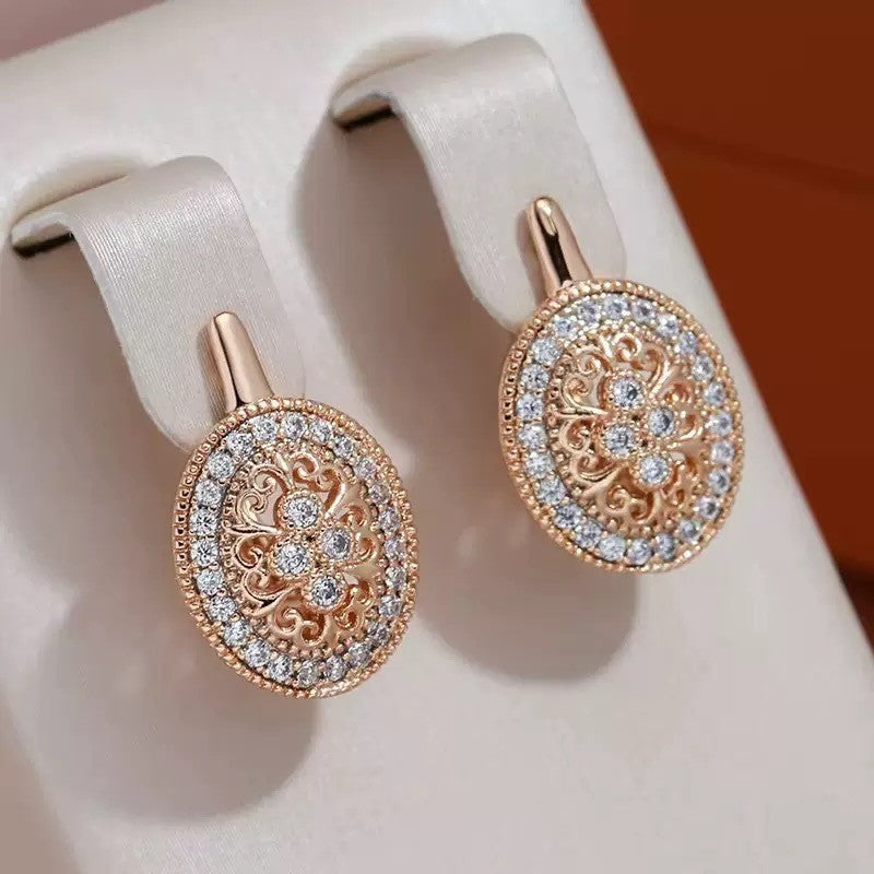 Luxus Damen Ohrringe Rosegold, vergoldet, mit simulierten Diamanten, Oval Forme6