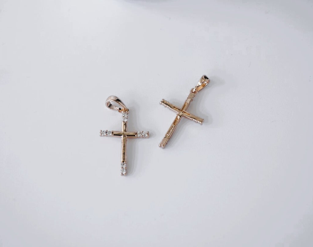Damen Unisex Lateinischer Kreuz anhänger in 585 Roségold plattiert Modeschmuck9
